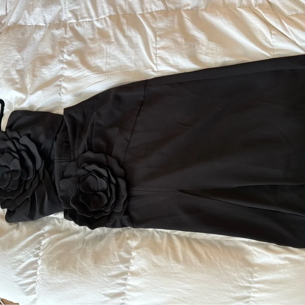 Lovers + Friends Black Maxi Skirt with Floral Appliqué and High Thigh Slit